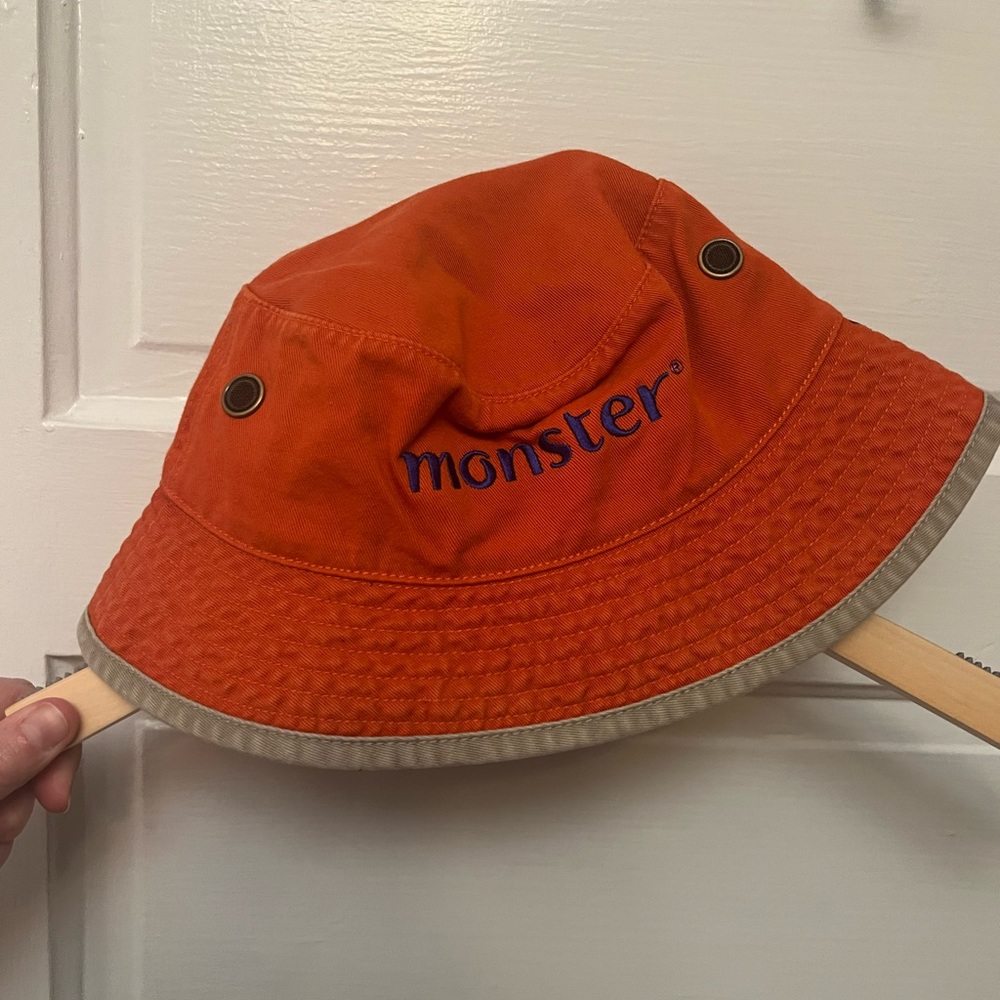 Alternative Apparel Monster Bucket Hat Burnt Orange Tan Monogram 90s Streetwear